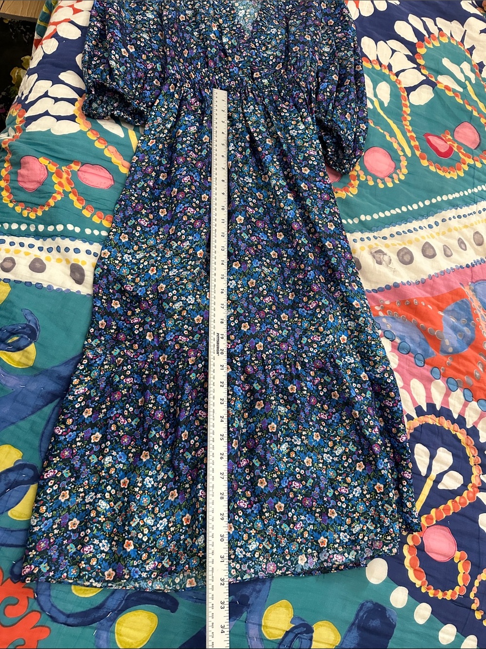 Sandro Blue Floral Maxi Dress with Puff Sleeves - Picture 13 of 14